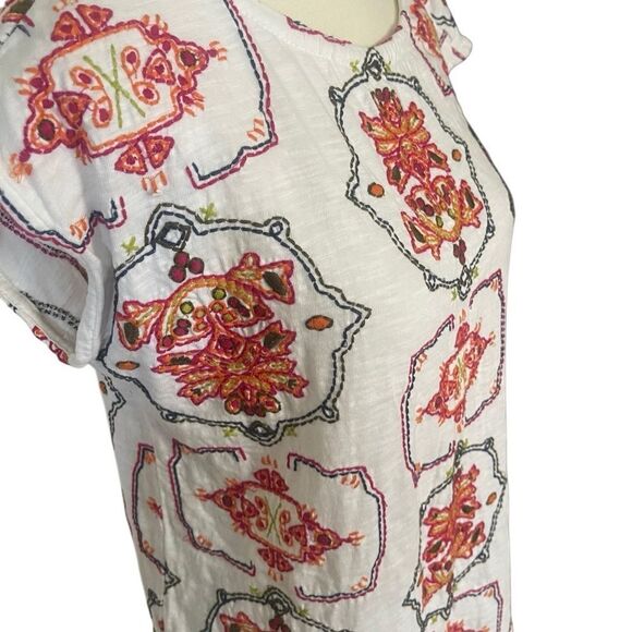 Soft Surroundings embroidered 100% cotton boho top ivory w orange green red szXS - Picture 8 of 10